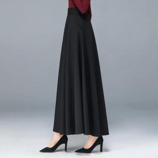 Maxi Skirt High Waist A-Line Long Skirt with Pockets Breathable Slimming Large Hem Design Office Lady Skirt