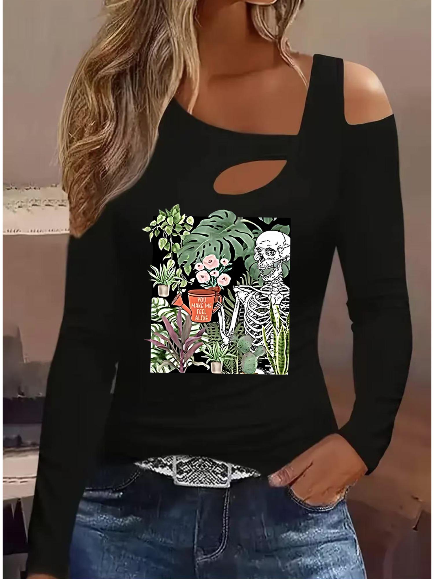 

Модные блузки с живописным принтом, футболки с длинным рукавом, повседневные топы-юбки XXL чёрный