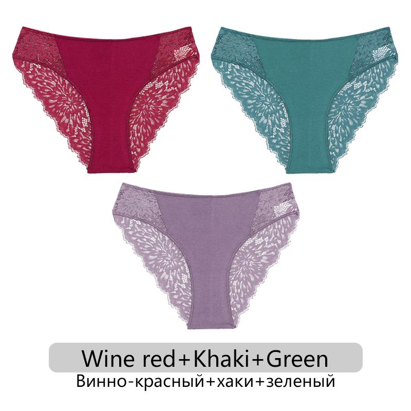 FINETOO 3ks/set Sexy krajkové kalhotky Dámské Květinové kalhotky S-XL Dámské spodky Spodní prádlo s nízkým pasem Krajkové spodní prádlo Dámské spodní prádlo 6 barev