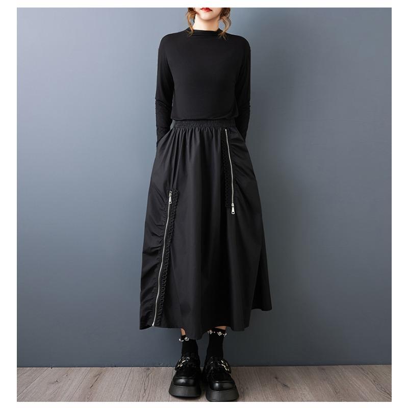 DIMANAF 2025 Rozmiar Plus Jesień Zima Kobiety Długie Spódnice Zamek Elastyczny Pas Spodnie Oversize Moda Odzież Damska