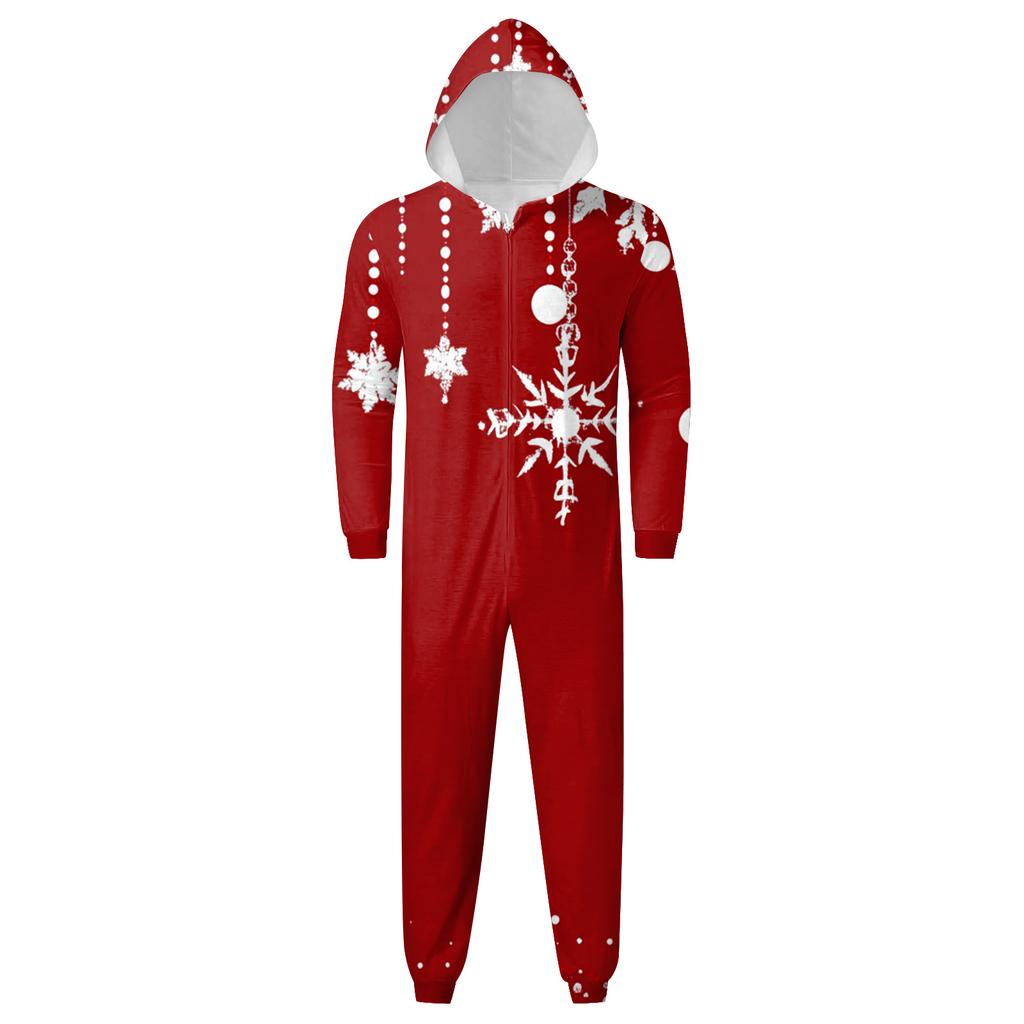 Christmas Print Family Matching Hooded Long Sleeved Zippered Jumpsuit Set