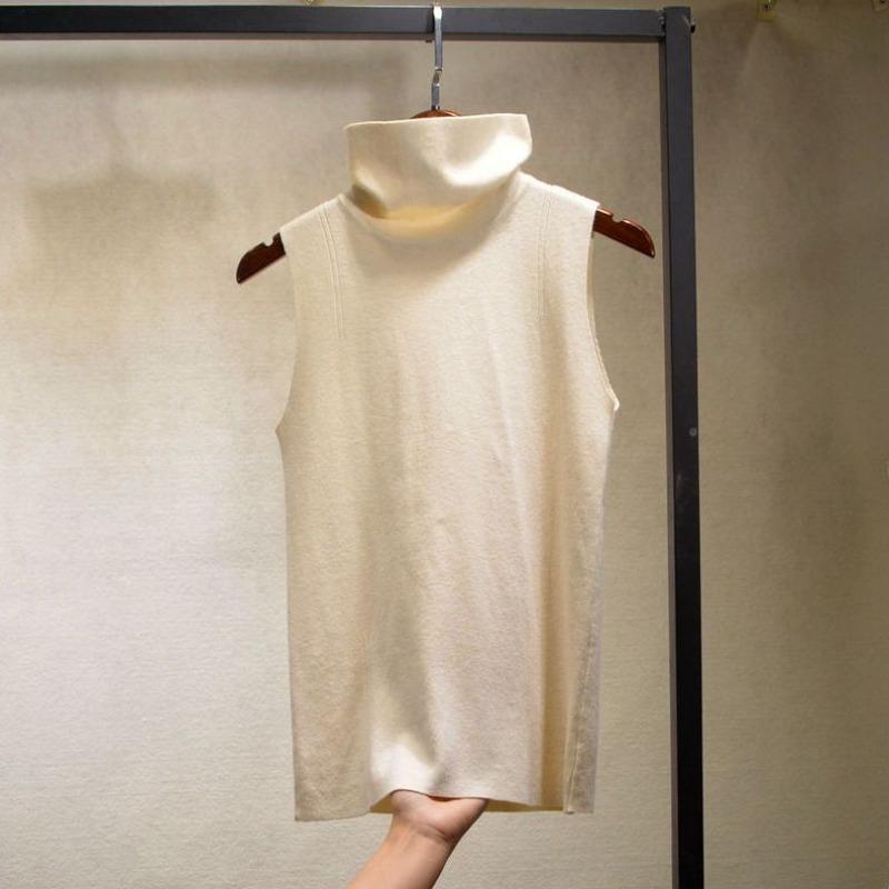 Vielseitiger Strickkragen Damen Rollkragen Ärmellose Weste Unterhemd Slim Pullover Herbst und Winter Einfarbiges Oberteil