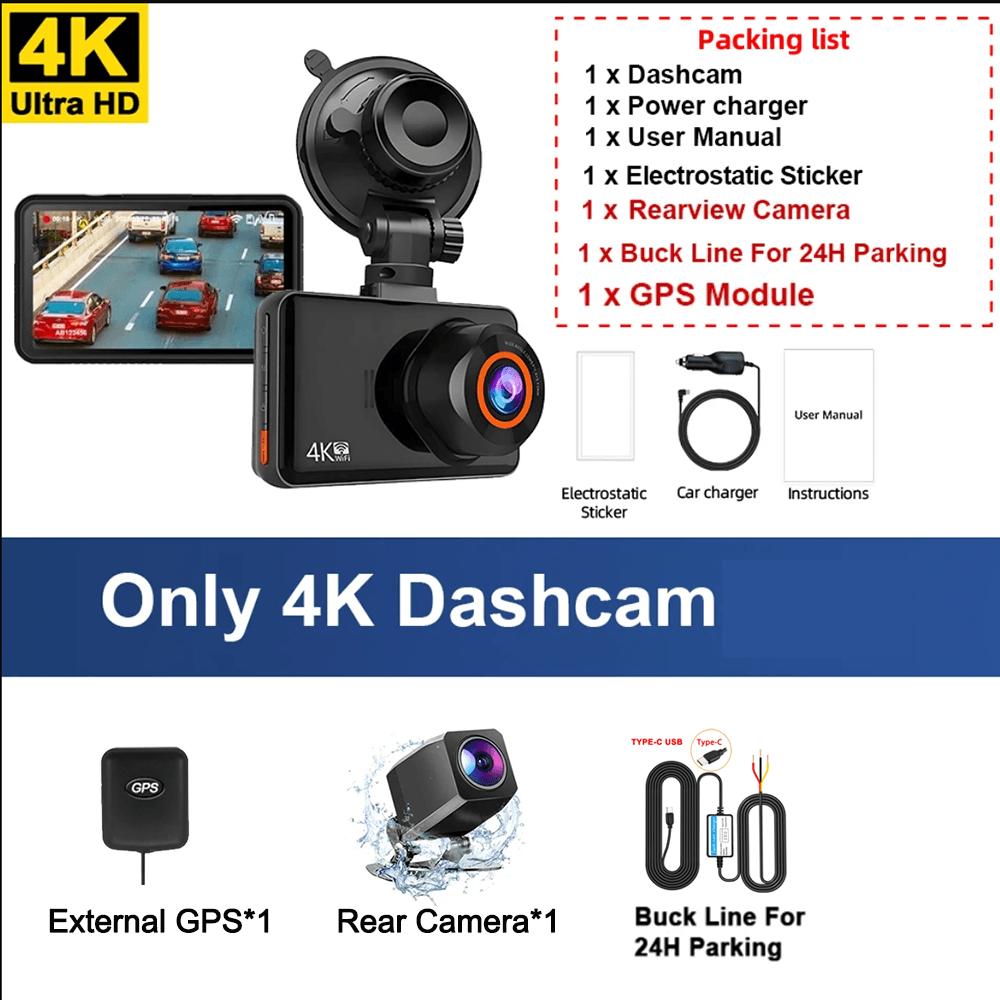 4K Car Dvr Video Recorder GPS Wifi Front and Rear Camera DashCam for Cars for Vehicle Rear View Camera Parking Monitor Black Box