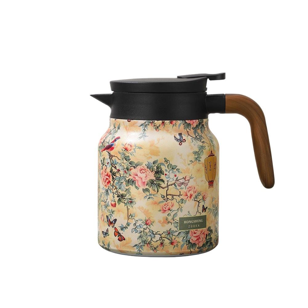 1000ml Vintage Floral Tea Thermos Stainless Steel Tea Kettle Drip-Proof Tea Pot With Tea Infuser Mini Thermo Coffee Pot