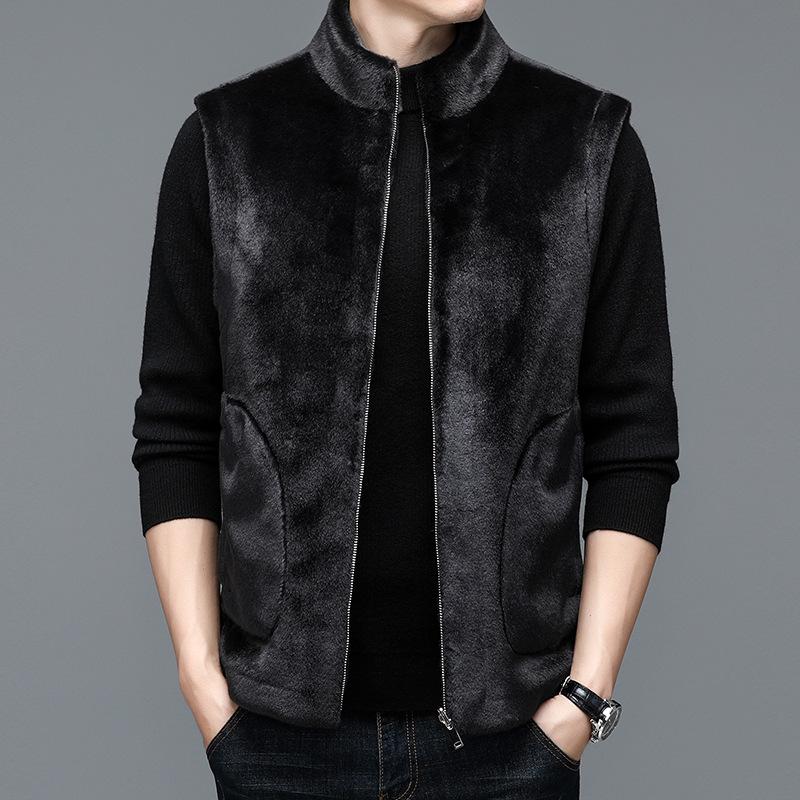 

Двусторонний жилет для мужской зимней и весенней моды, застежка-клипса с лошадью, меховой жилет из куницы 2XL