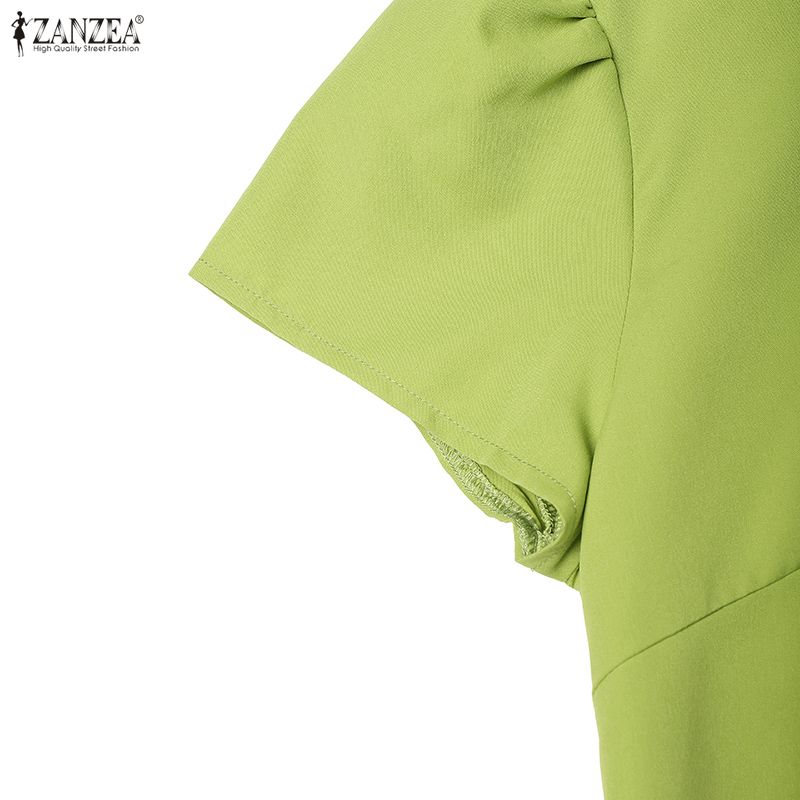 ZANZEA Women Casual V-Neck Summer Short Sleeve Solid Color Dress