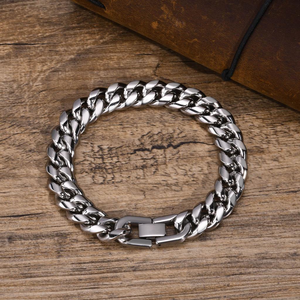 6-12MM Cuban Chain Mens Bracelet,Waterproof Stainless Steel Curb Link Chain Wristband,Punk Zircon Gifts