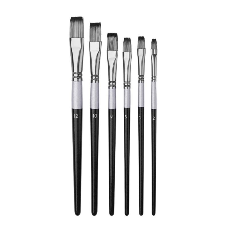 6PCS Professional Artist Paintbrush Flat/Oblique/Round/Pointed Tip Paint Brush for Beginner Watercolor Gouache Painting