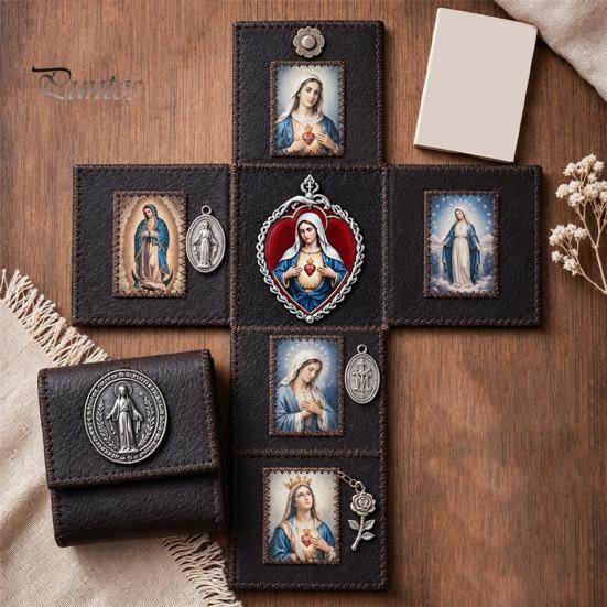 Altare Tascabile per la Preghiera Altare Cattolico Portatile, Santuario Fatto a Mano, Santuario Spirituale in Finta Pelle Pieghevole Dono Religioso Devozionale Cristiano