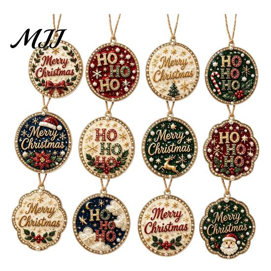 Festive Rhinestone Pearl Pendants 12Pcs DIY Christmas Painting Ornament Kit, Faux Kits Art Hanging Decor for Adults, Holiday Tree Wreath Mantel Craft