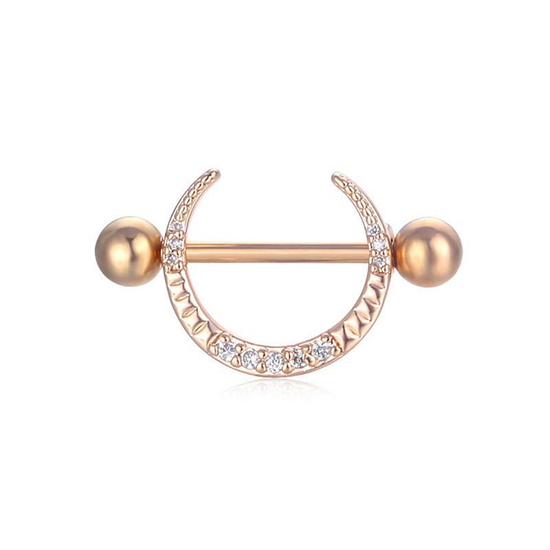 Sexy Nipple Ring Stainless Steel Zircon  Moon U-Shaped Barbell Nipple Ring