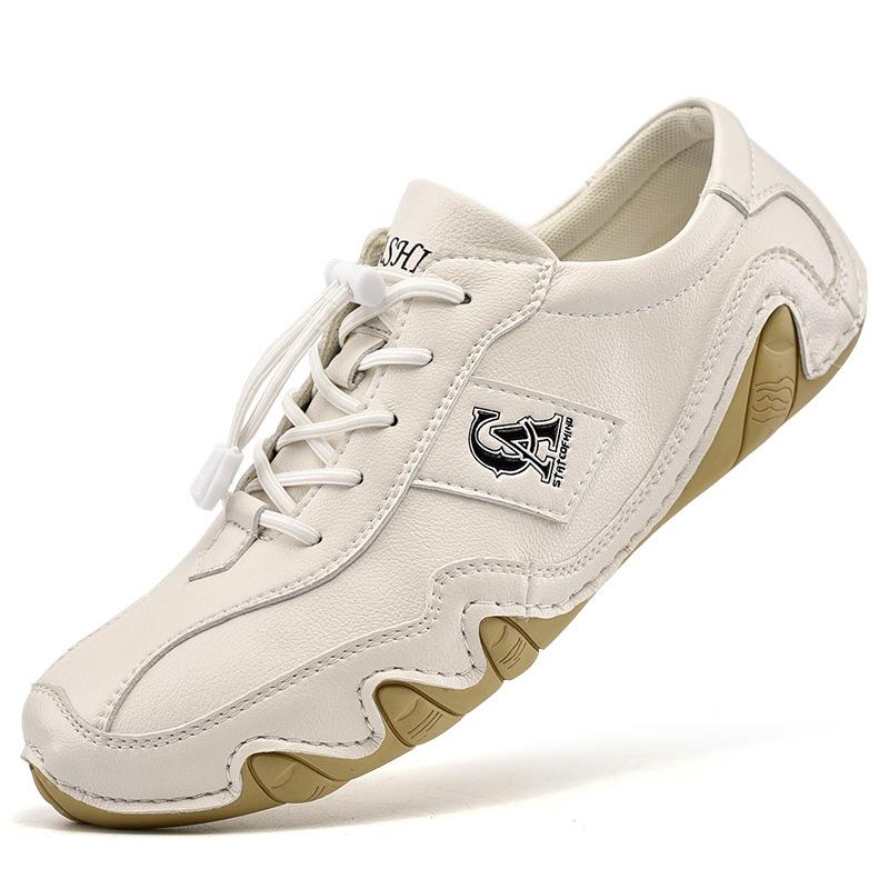 

Весна 2025 новая кожаная повседневная дышащая обувь для вождения бини-осьминог мужская британская ленивая низкая повседневная обувь 46 бежевый