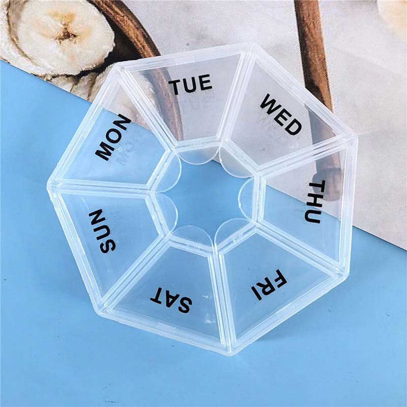 Mini Diamond-Shaped 7-Compartment Weekly Pill Organizer Portable Travel Vitamin Case Tablet Storage Box Medication Dispenser