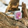 Gesi En Pink Zircon Rectangular Engagement Ring for Women - Elegant & Fashionable Light Luxury Design.