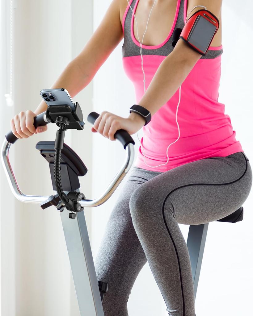 New EXSHOW Spin Bike Phone iPhone Holder Exercise Bike Handlebar Stationary Mobile Phone Drop 360 Degree Compatible with iPhone 16 16 16 Pro iPhone