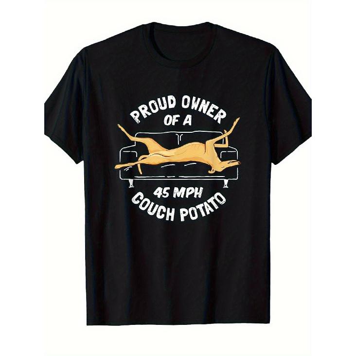 Funny T-Shirt for Greyhound Rescue Enthusiasts - 45MPH Couch Potato Design, Comfortable Heavyweight Tee for Supporters of Greyhound Rescue And Couch S чёрный