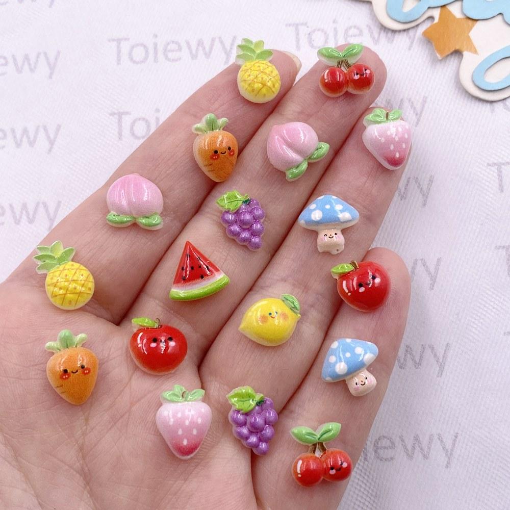 

60pcs Resin Colorful Strawberry Peach Watermelon Grape Cherry Radish Fruit Nail Art Flatback Stone Figurine DIY Scrapbook Crafts