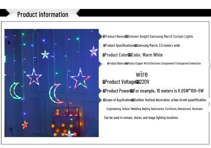 LED Star Moon Curtain String Lights with Battery & USB for Bedroom Décor