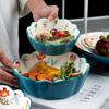 Ceramic Red Cherry Bowl Salad Bowl Rice Pasta Backing Ramekin Bowl Blue Flower Design Dinnerware Dishwasher Safe