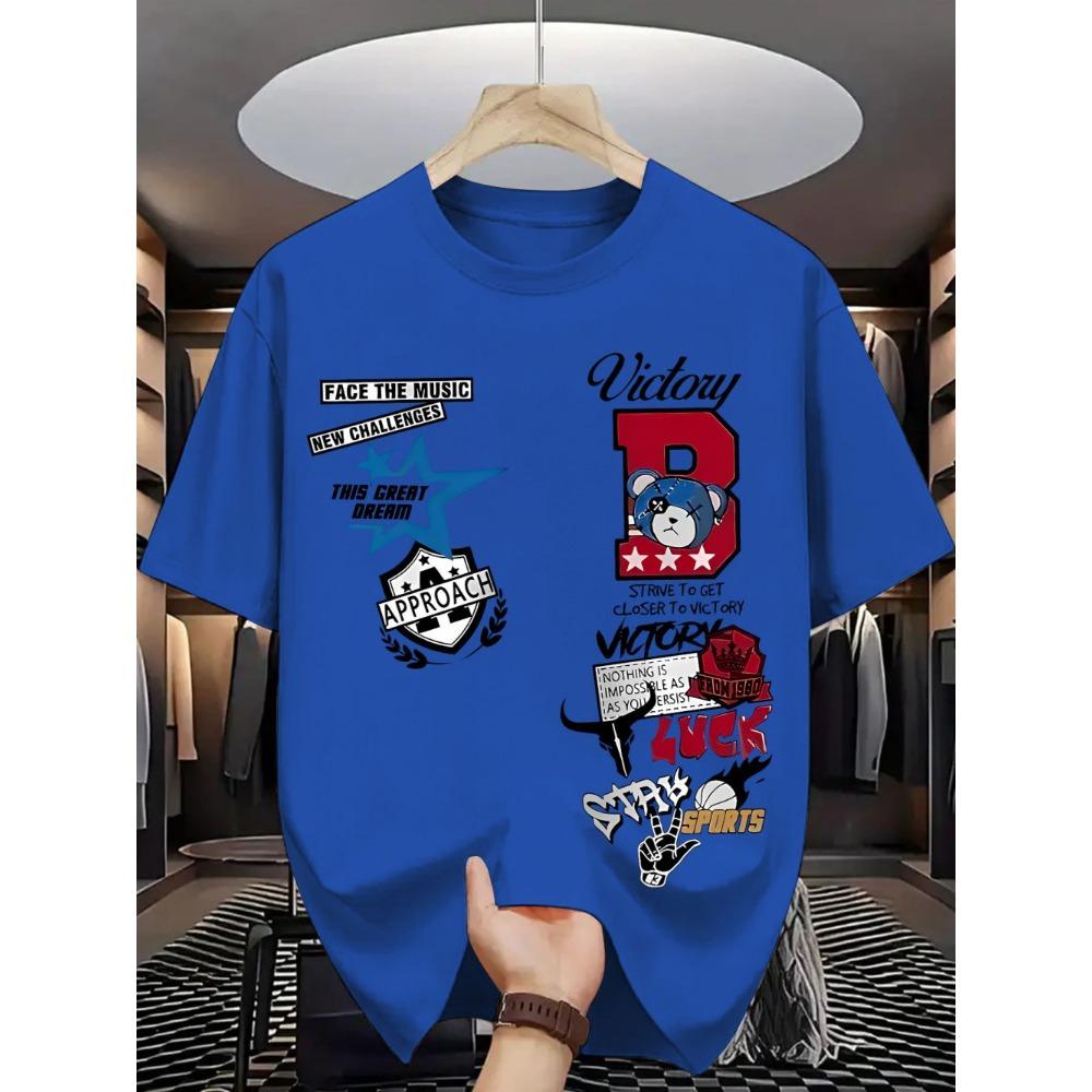 

New Men s Summer Personalized Letter Graffiti Printed Comfortable and Breathable Round Neck T-shirt Outdoor Street Top S