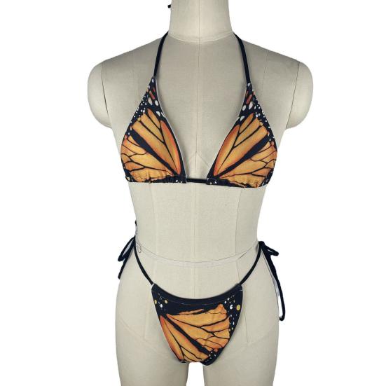 2 Pcs/Set Sexy Lady Beach Bikini Set Butterflies Print Bathing G-string Summer Vacation Swimwear Set