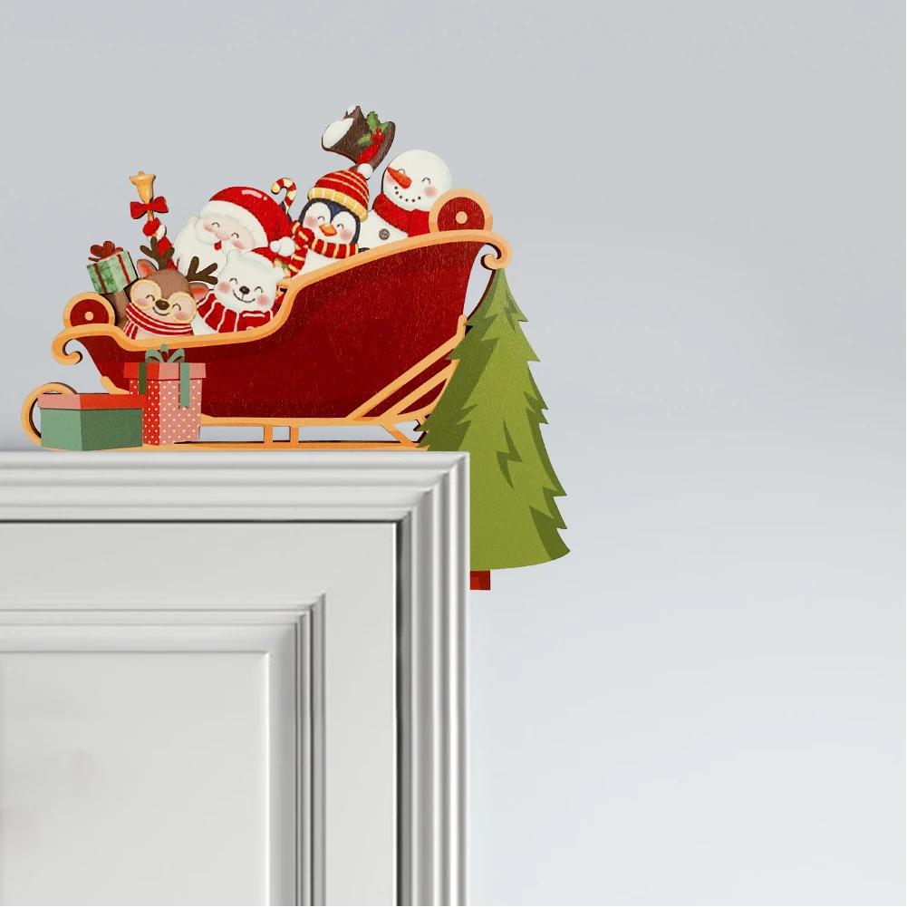 Christmas Door Frame Decoration Santa Claus Wooden Christmas Decorations Happy New Year 2025 Door Frame Trim Wood Xmas Decor