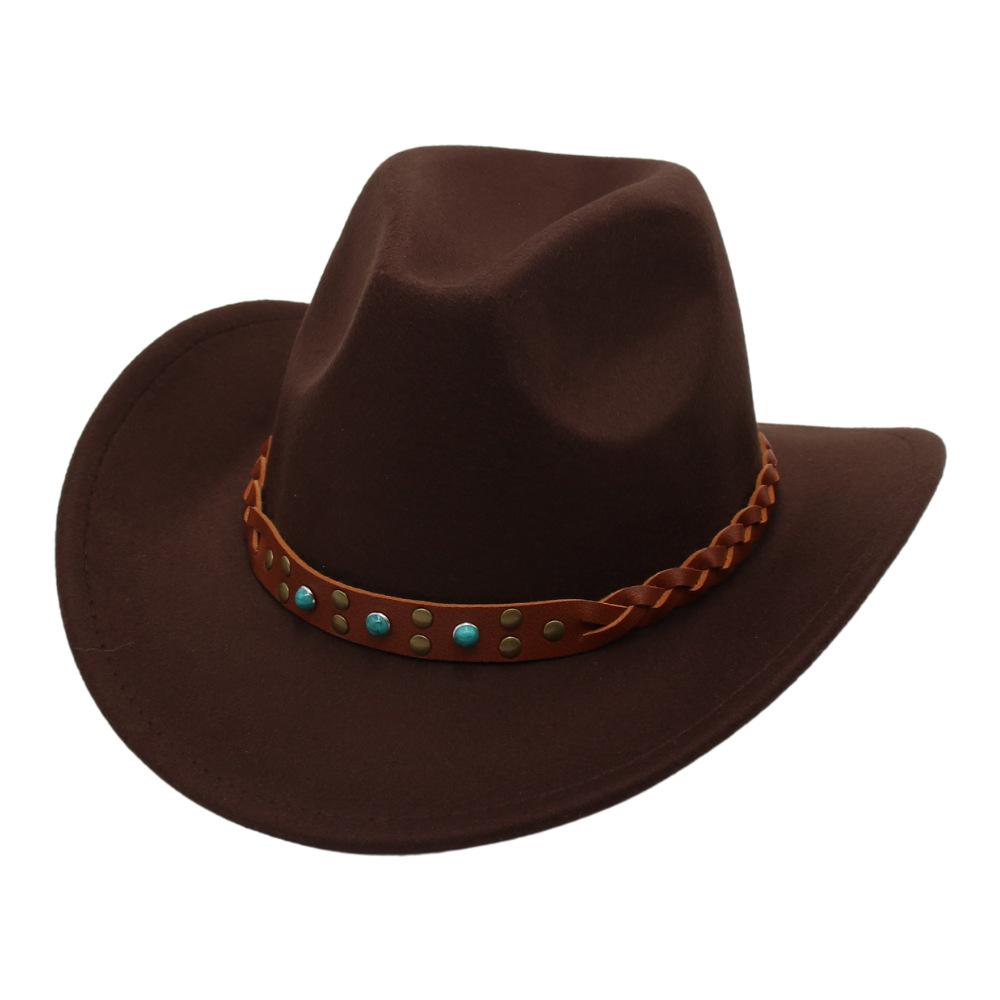 

Classic Ethnic Style Cowboy Hat Retro Men S And Women S Jazz Hat Inlaid Woven Twist Belt Top Hat One size fits all темно-коричневого кольору
