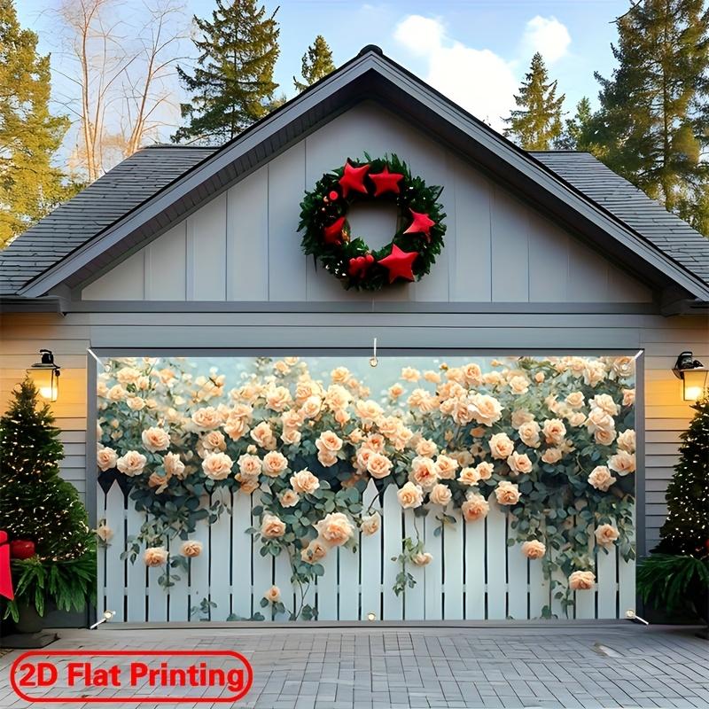 2D flat printing, 1 piece of 2D large polyester garage door banner - Party banner with floral white wall theme designDJH