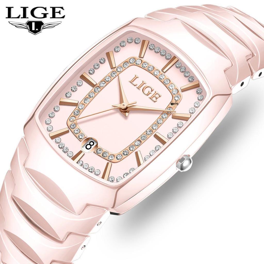 LIGE Fashionable Women's Square Multi-Function Waterproof Quartz Calendar Watch