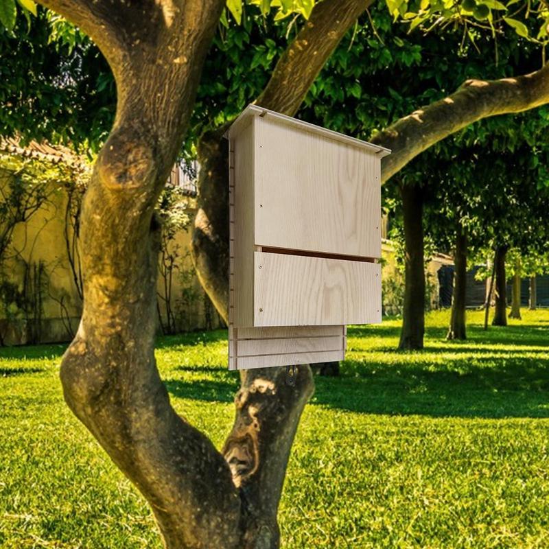 Outside Bat Habitat House Wood Shelter For Bat Colony Reusable Bat Box House Wooden Decoration For Hibernation Wooden Bat Nest