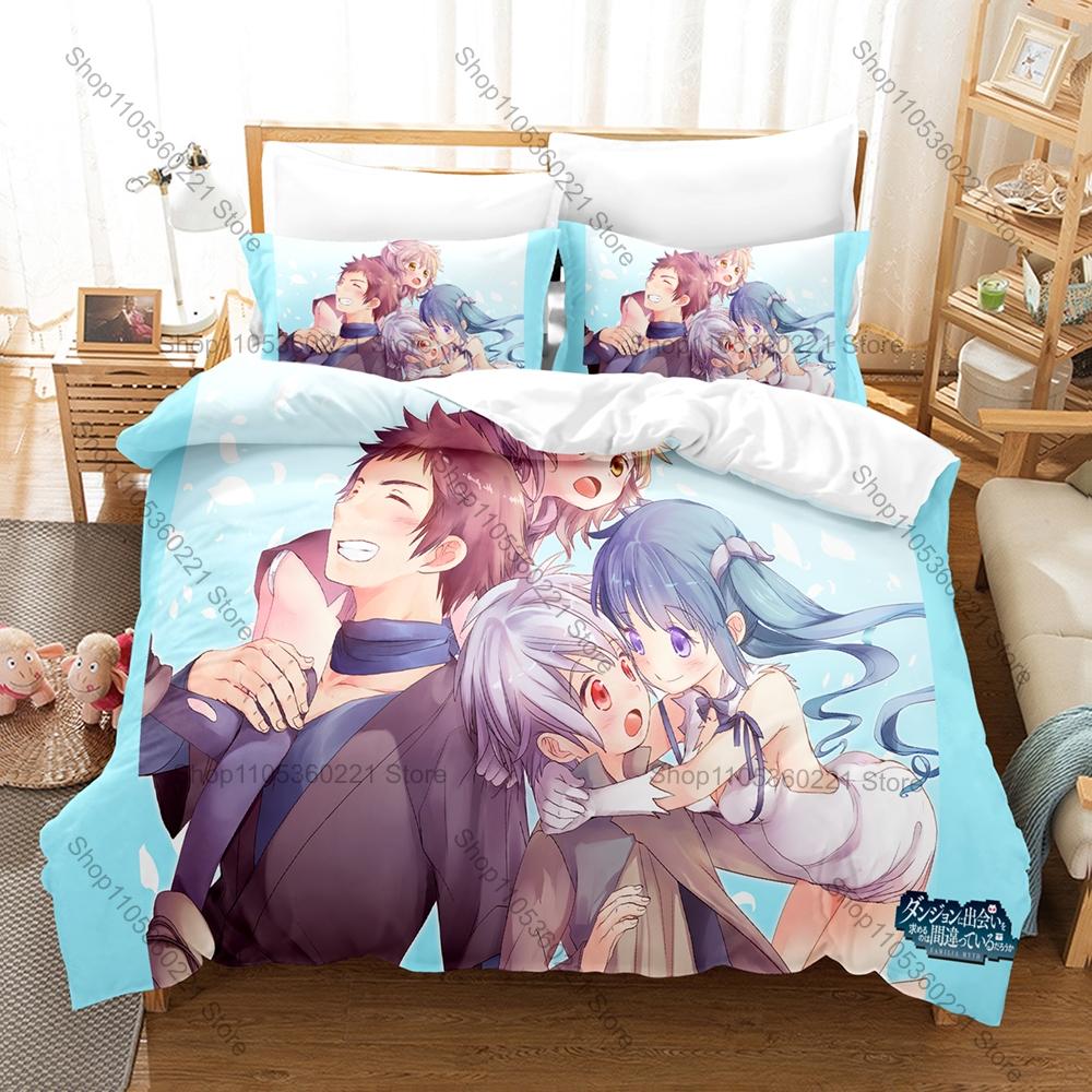 Cool Bell Cranel Hestia Goddess Blue Ribbon Dungeon Monster Orario Town Duvet Cover + 2 Pillowcases Isekai Fantasy Bed Linen