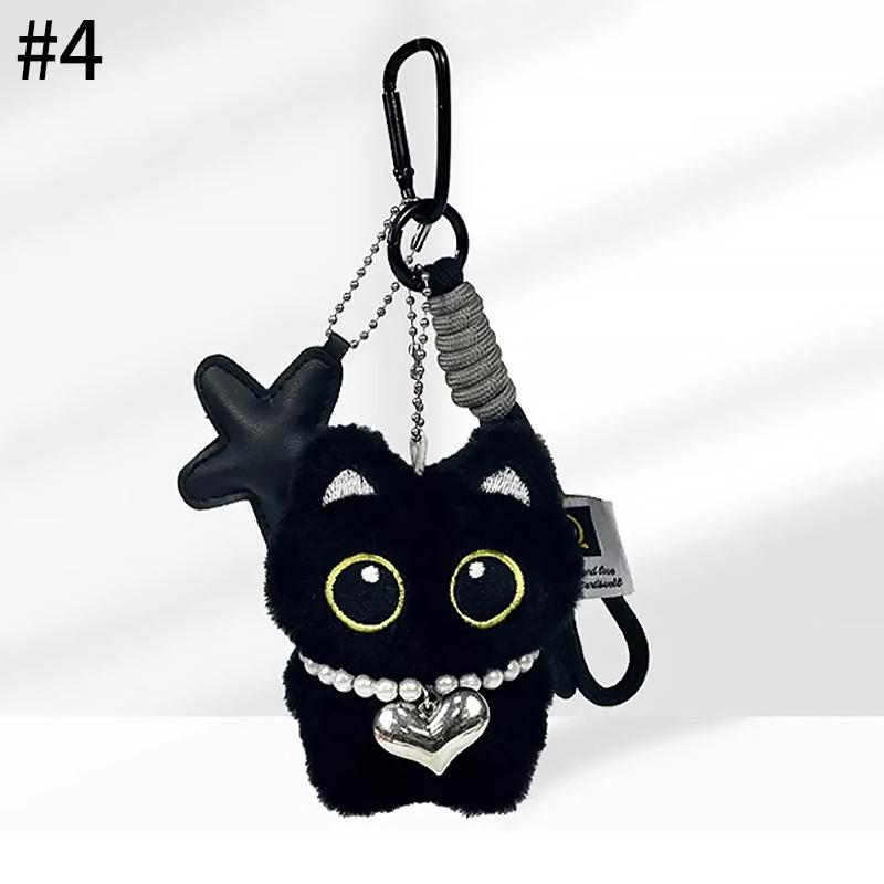 Cute Cartoon Black Cat Keychain Bag Pendant Backpack Hanging Ornaments Lovely Cat Doll With Camera Animal Car Keyring Kids Gift
