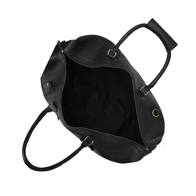 Handmade Black Leather Duffle Bag: Personalized Travel Overnight Bag