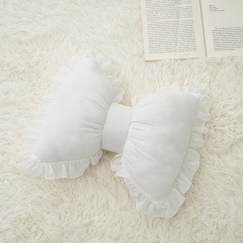 Simple Cute Bow Backrest Sofa Cushion - Comfortable, Breathable, Lace-Edged Support for Living Room or Bedside
