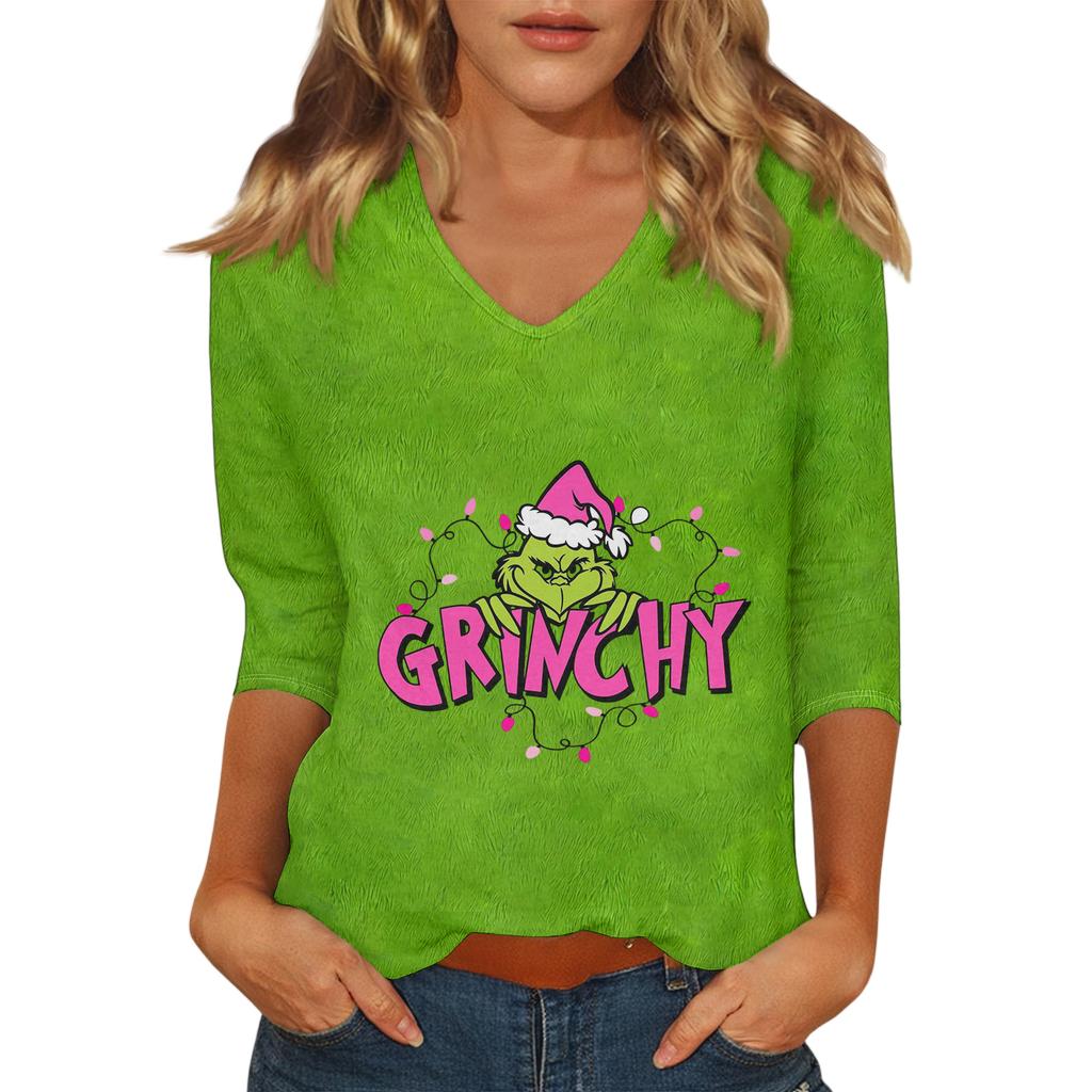 Women's Casual Fashionable Sexy Comfortable V-Neck Christmas Three-Quarter Sleeve Top