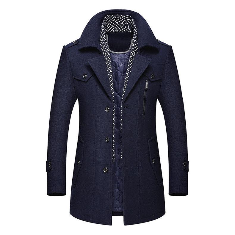 Men's Woolen Scarf Collar Overcoat - Autumn/Winter Warmth for Middle-Aged