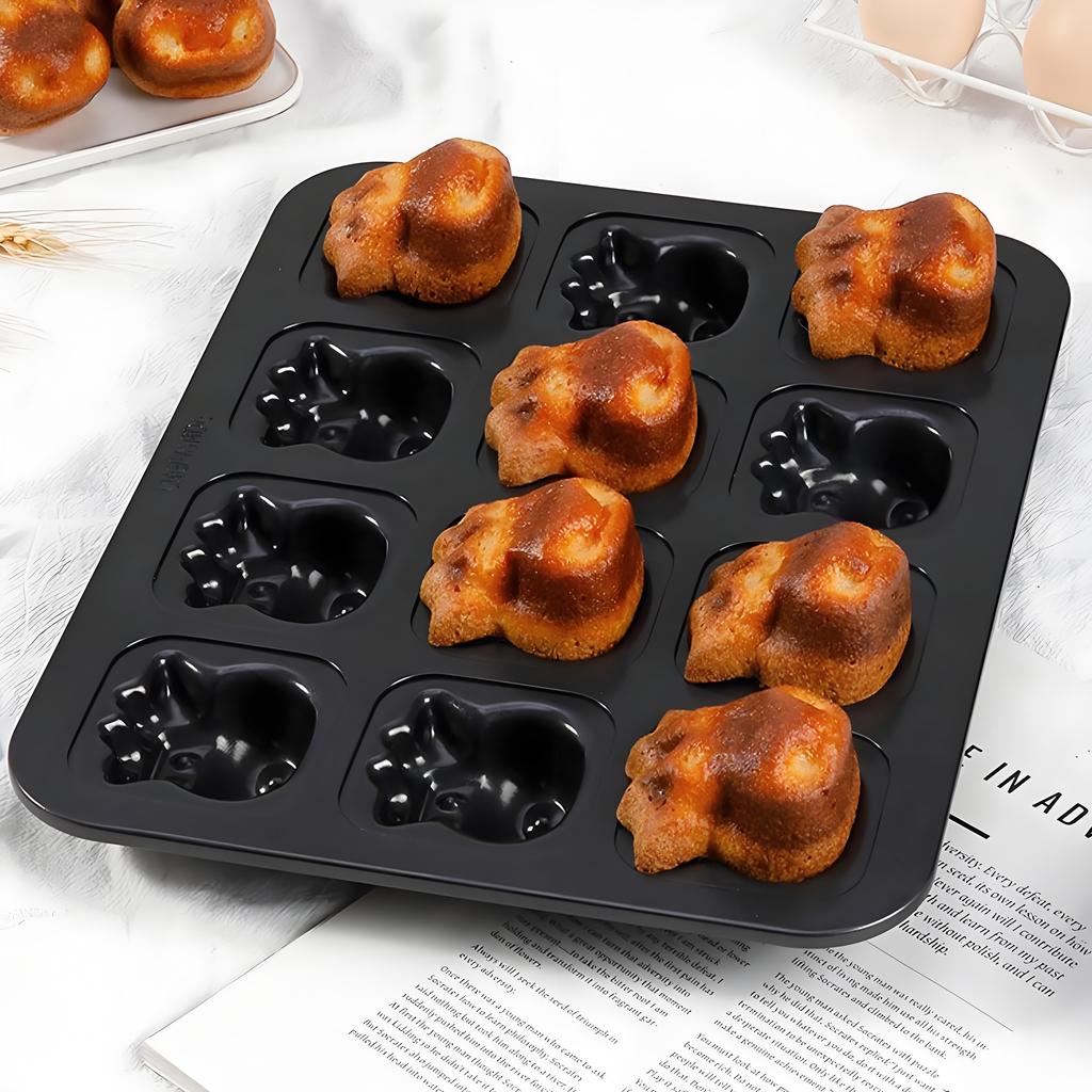 Cow Shape Muffin Pan 12-Cavity, Non-Stick Animal Cake Mold for Baking - Durable Carbon Steel Bakeware