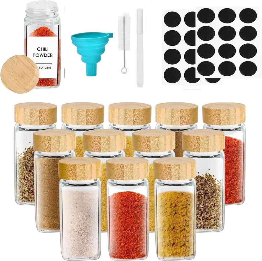 Bamboo Lid 120ml Glass Spice Jar - Square Seasoning Container