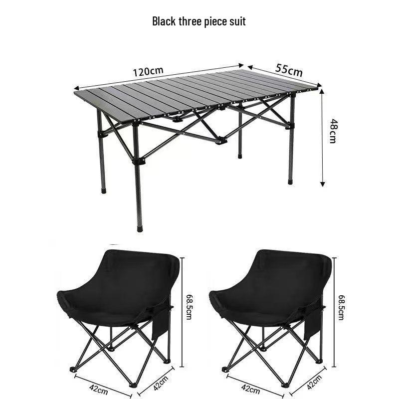 Portable Outdoor Folding Table & Moon Chair Set - Complete Camping & BBQ Gear