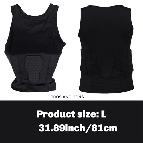 Dovhmoh Men's Rib Protector Padded Compression Shirt Training Vest with 3 Pads, Protective Gear for Soccer, Football, Basketball, Hockey, Size L