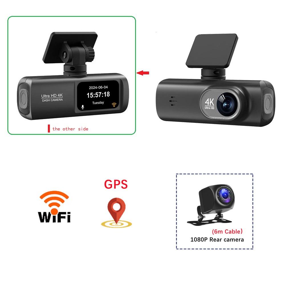 4K Dashcam, Front- und Rückkamera mit Doppelobjektiv, GPS/WIFI/Nachtsicht/24-Stunden-Parküberwachung