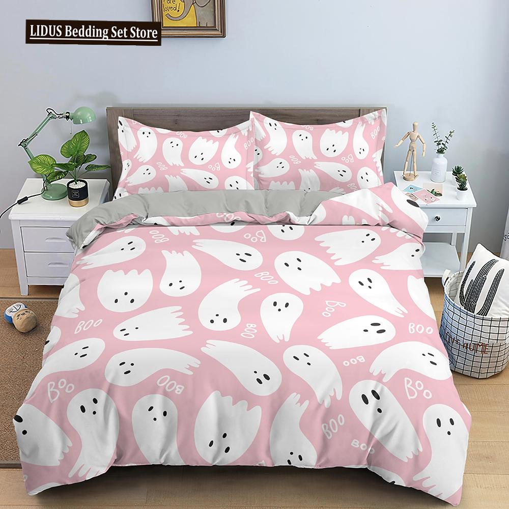 Halloween Bettbezug Cartoon Kürbislaterne Bettwäsche Geist Steppdeckenbezug Kinder Jungen Mädchen Halloween Geschenk Raumdeko 3-teilige Bettwäsche