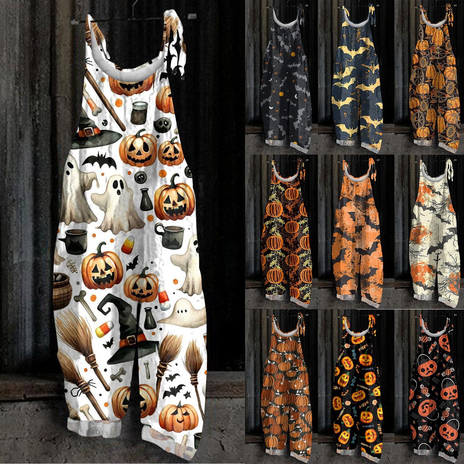 

Women s Jumpsuit Halloween Print Casual Loose Vintage Shoulder Strap Cotton Linen