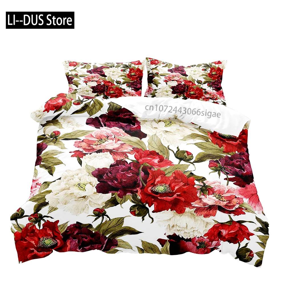 Roses Bedding Set Duvet Cover for Girls Women Couple Lover Romantic Comforter Cover Valentine's Day Bedroom Decor Quilt Cover