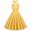 Hepburn lapel women's clothing polka dot neck backless medium long pendulum, retro dress