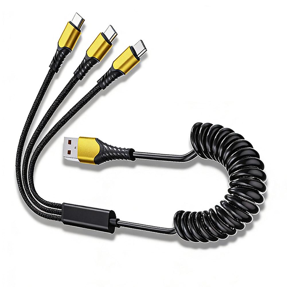 100W Braided Spring 3 In 1 USB C To 3 Type C Cable Fast Charging Phone Cable Suitable For Type-C Laptop Data Cable