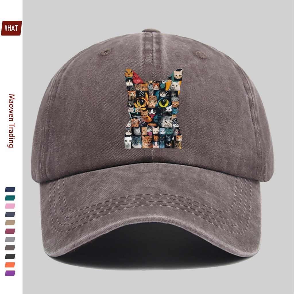 Pc Cat Face Collage Print Baseball Cap with Trendy Printed Design Sun Hat Party Decoration Hat Comfortable and Lightweight Tr