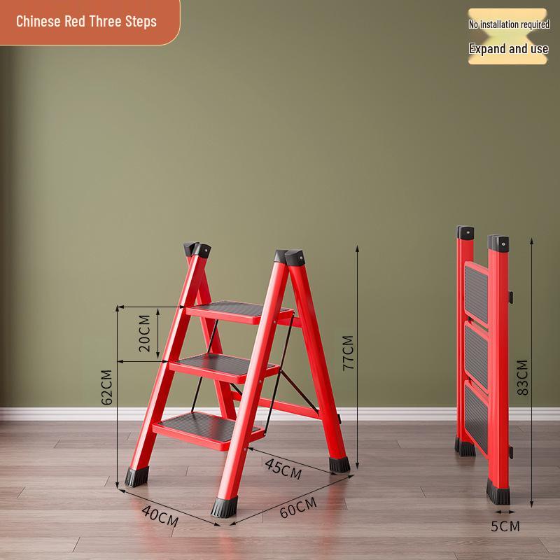 Red Multi-Functional Portable Indoor Folding Ladder: Lightweight, Thickened, Telescopic A-Frame - Ideal Housewarming Gift