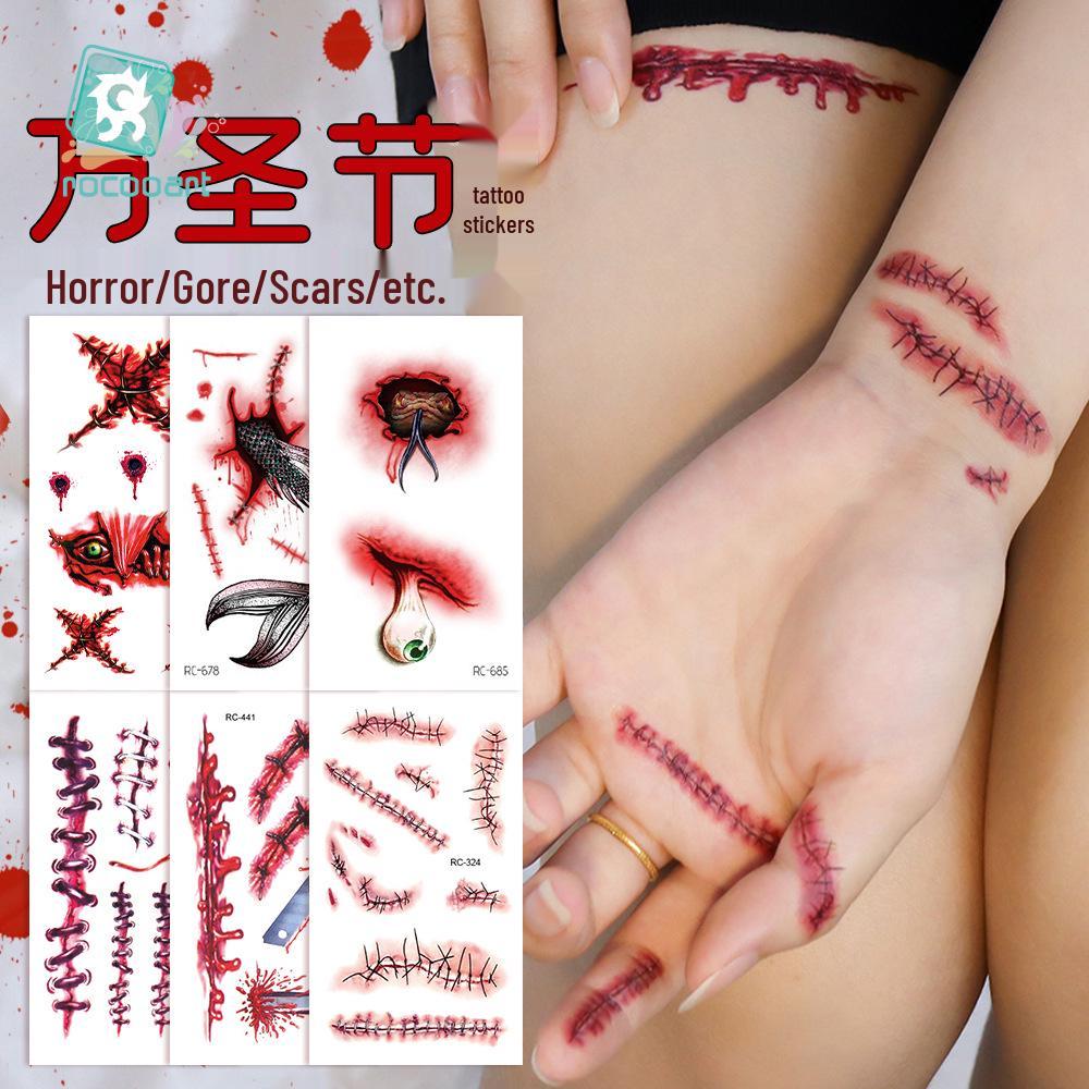 Adesivi Tatuaggio Impermeabili Horror Halloween: Modelli Realistici di Ferite, Macchie di Sangue e Cicatrici