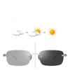 Korean Rimless Photochromic Sunglasses with Polarized Lenses and UV Protection [88flix] Color-Changing (Silver)